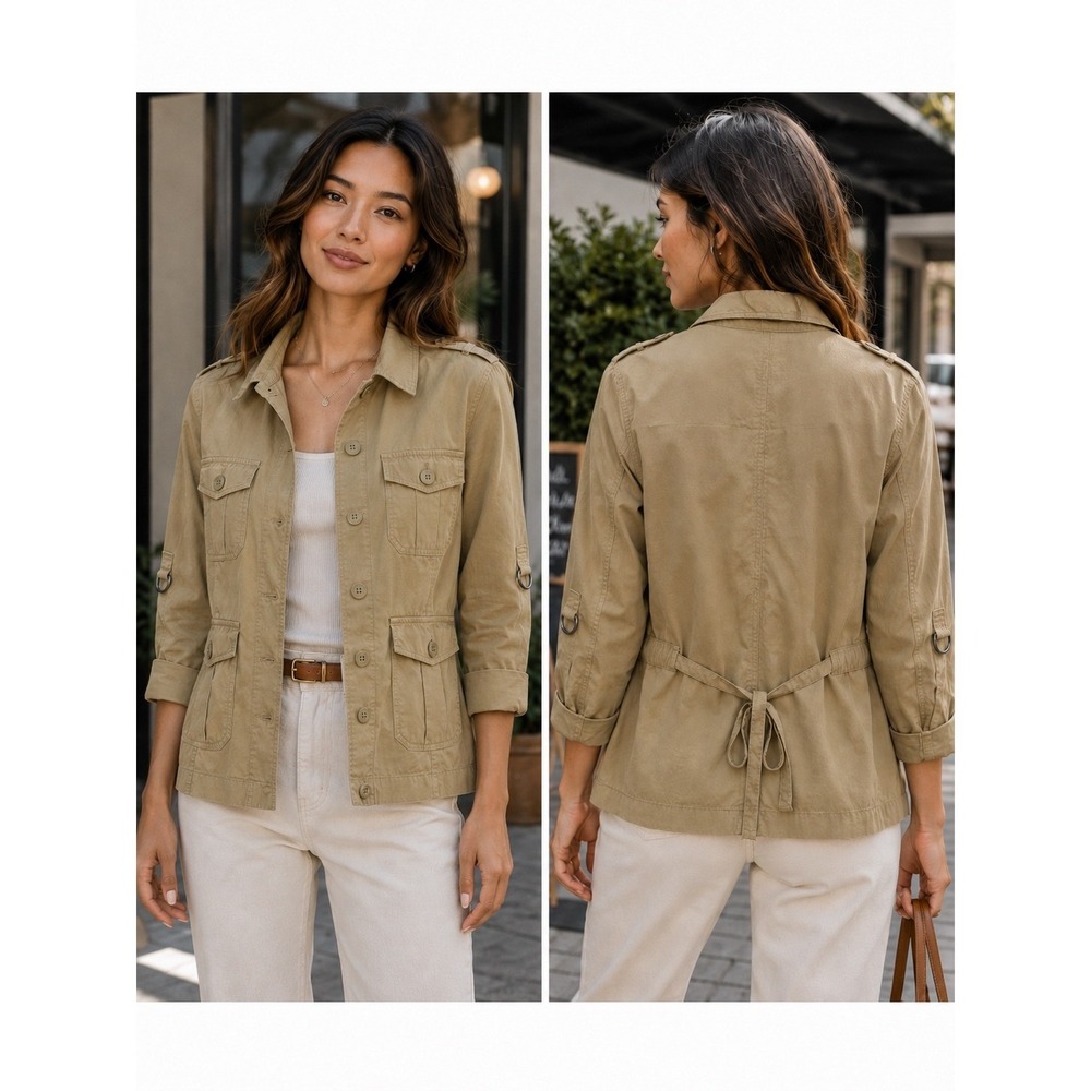 Lucky Brand Utility Field Safari Jacket Womens Medium Khaki Tan